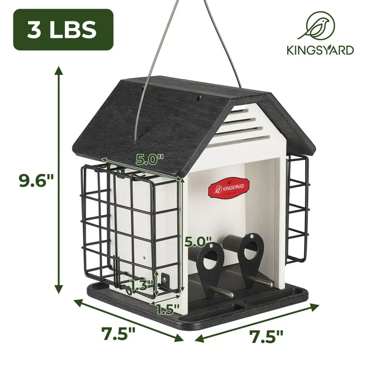 Black Roof & White Window Kingsyard 3 in 1 Double Suet Metal Mesh Wild Bird Feeder 3