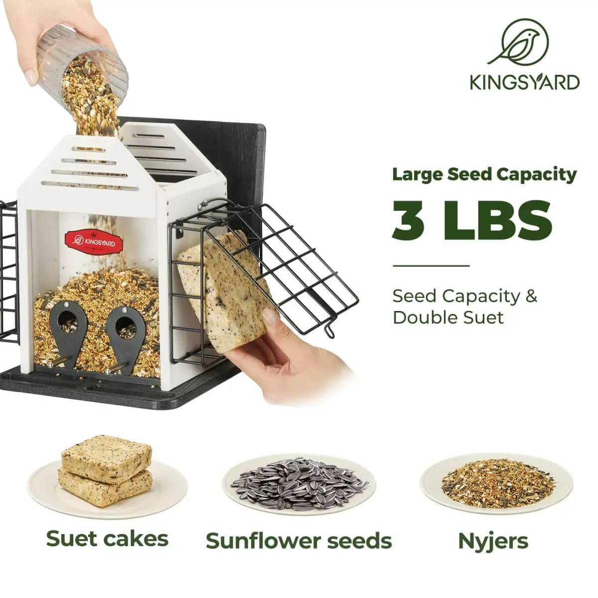 Black Roof & White Window Kingsyard 3 in 1 Double Suet Metal Mesh Wild Bird Feeder 4