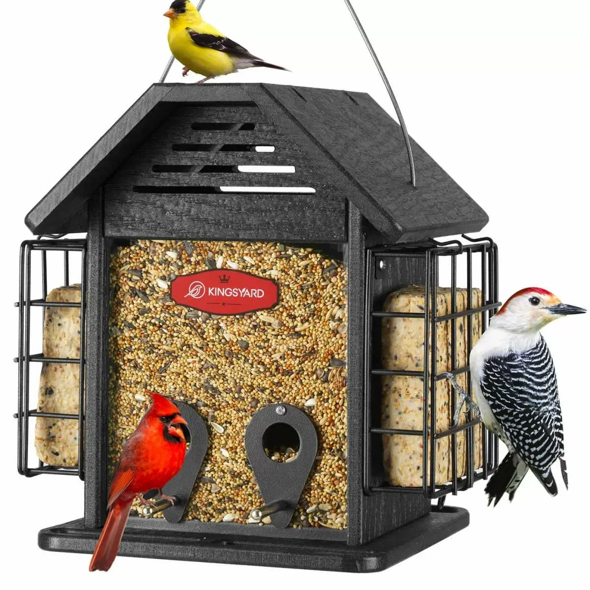 Black Kingsyard 3 in 1 Double Suet Metal Mesh Wild Bird Feeder 2