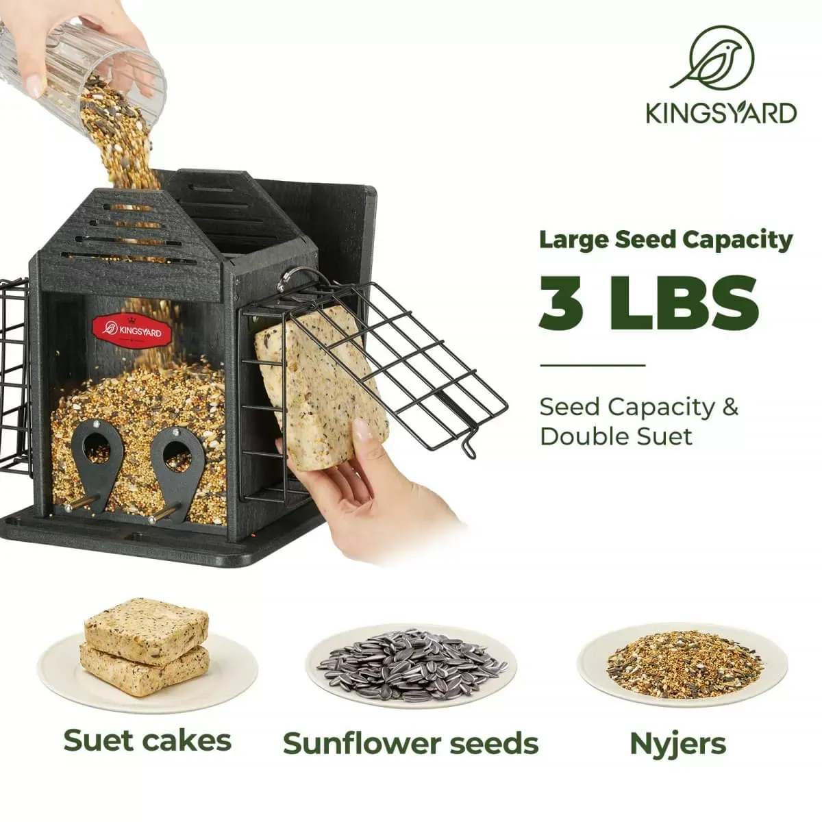 Black Kingsyard 3 in 1 Double Suet Metal Mesh Wild Bird Feeder 4