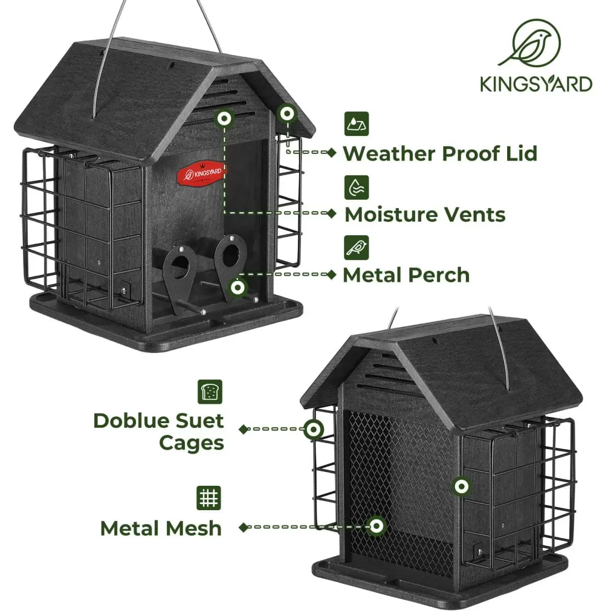Black Kingsyard 3 in 1 Double Suet Metal Mesh Wild Bird Feeder 5