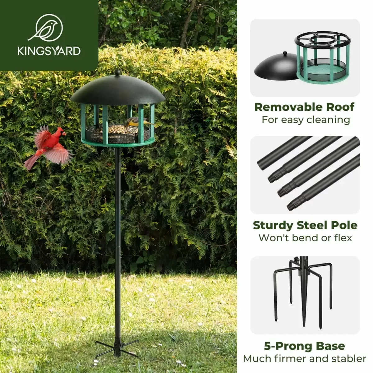 Green Kingsyard Platform Bird Feeder with Protective Top 3