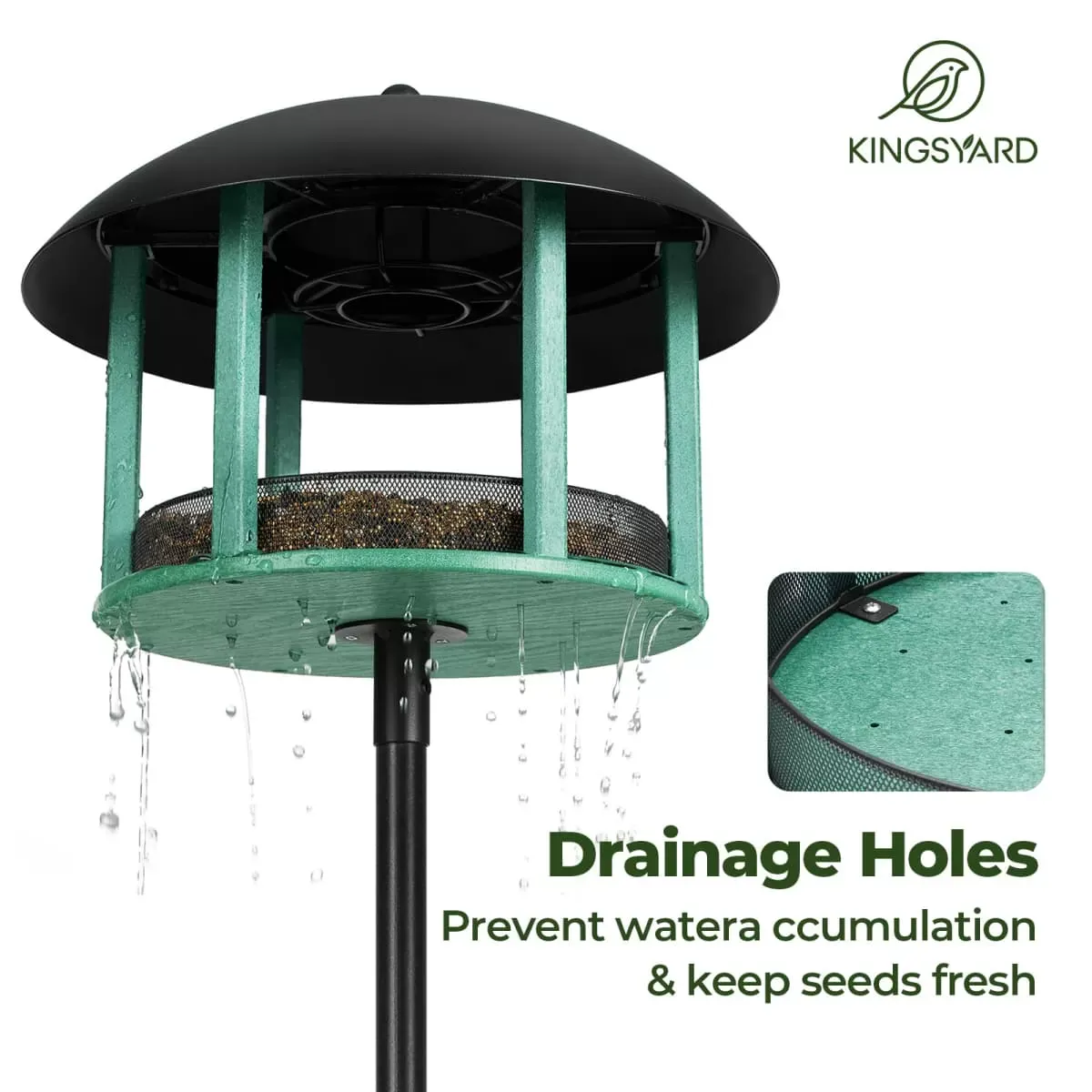 Green Kingsyard Platform Bird Feeder with Protective Top 6