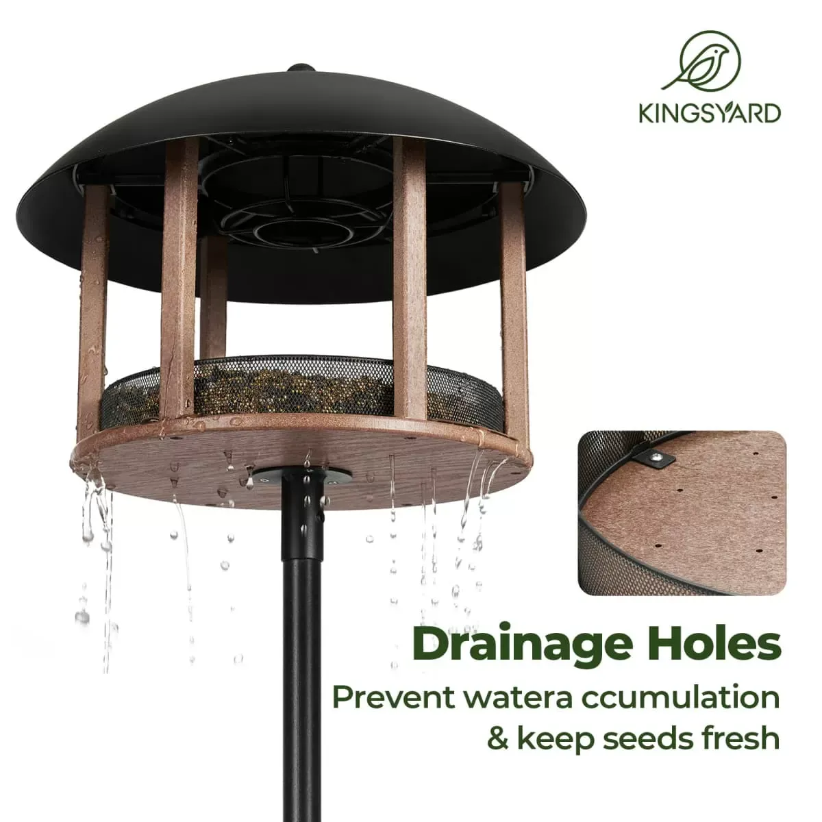 Brown Kingsyard Platform Bird Feeder with Protective Top 6