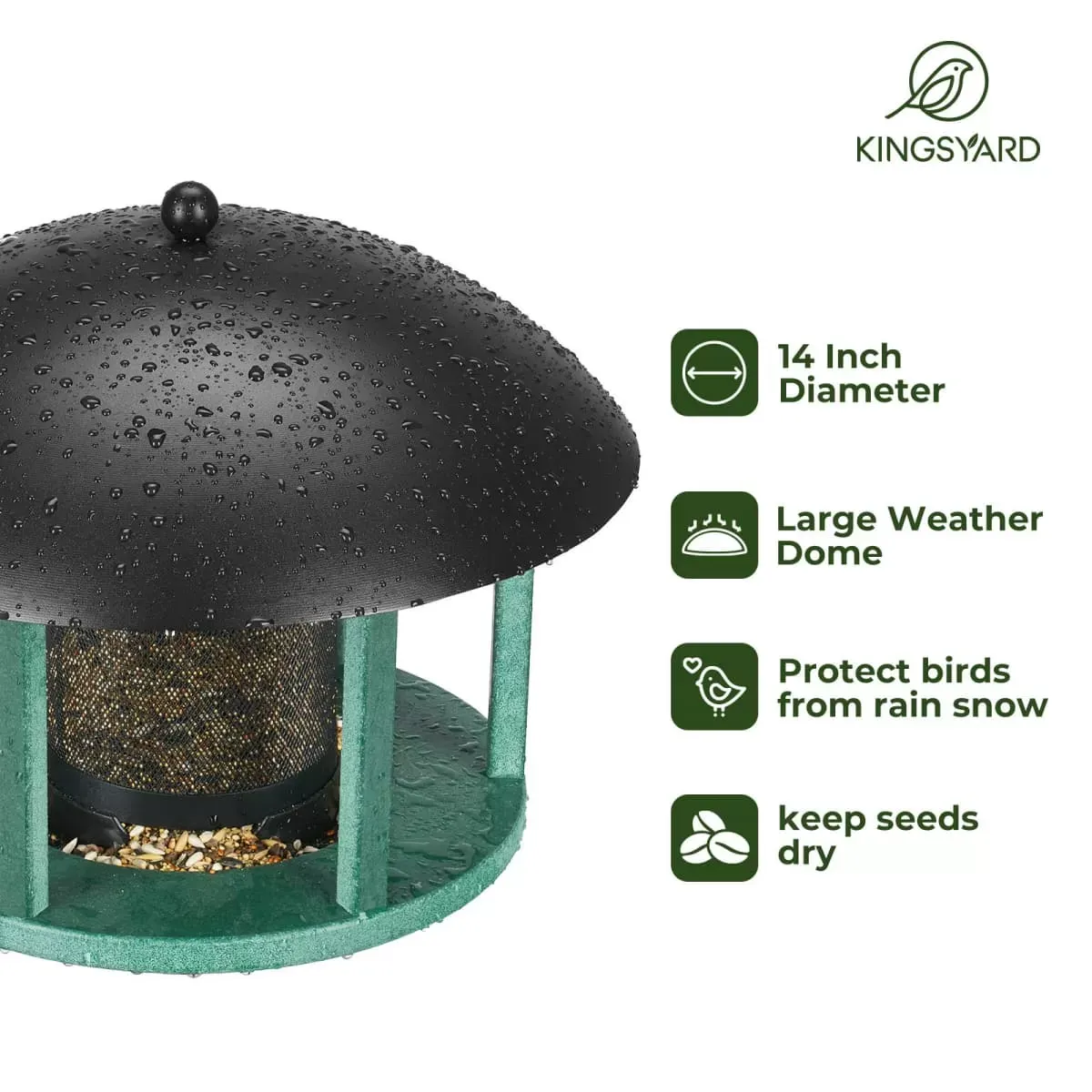 Kingsyard Platform Bird Feeder with Protective Dome 7