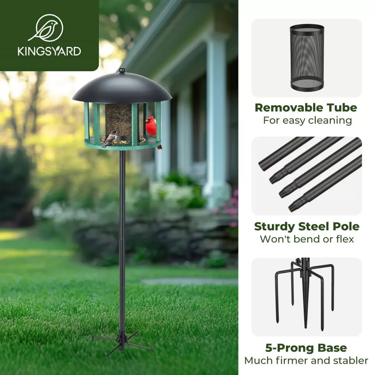 Green Kingsyard Platform Bird Feeder with Protective Dome 4
