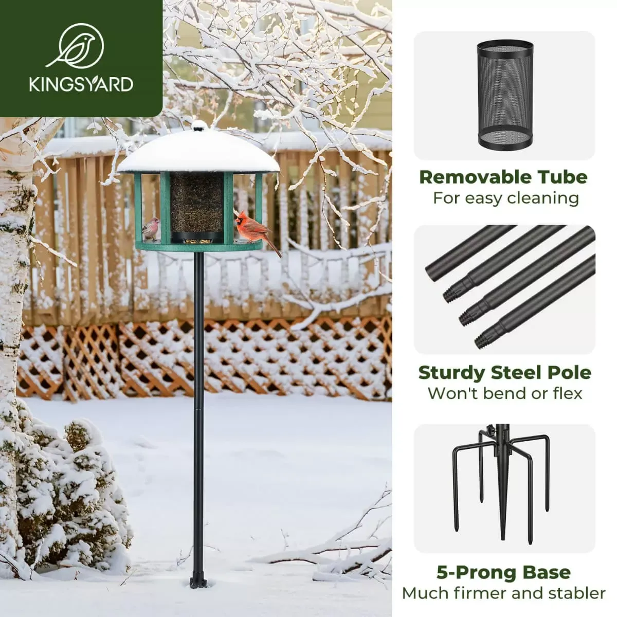 Green Kingsyard Platform Bird Feeder with Protective Dome 5