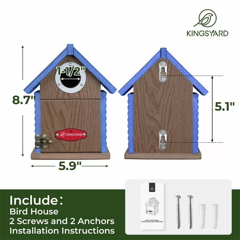 Blue Kingsyard Weatherproof Bluebird House with 1.5'' Hole for Outdoor Nesting 3