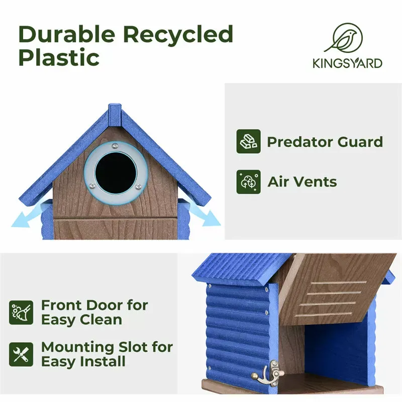 Blue Kingsyard Weatherproof Bluebird House with 1.5'' Hole for Outdoor Nesting 5