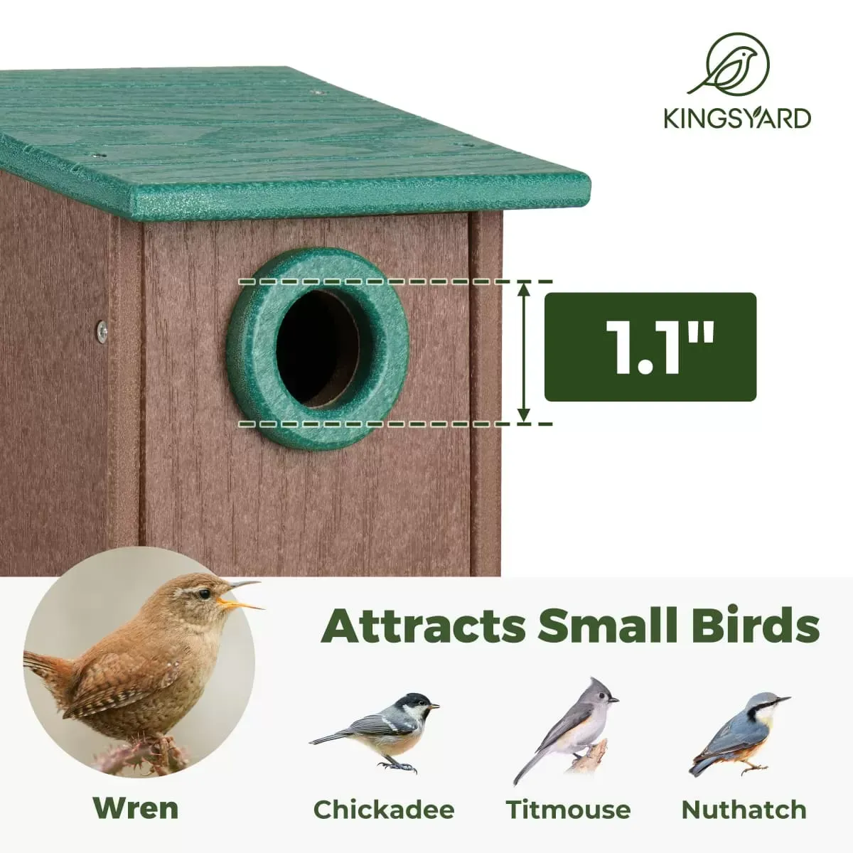 Green Kingsyard Weatherproof Wren Bird House with 1'' Hole for Outdoor Nesting 5 Green Kingsyard Weatherproof Wren Bird House with 1'' Hole for Outdoor Nesting 5
