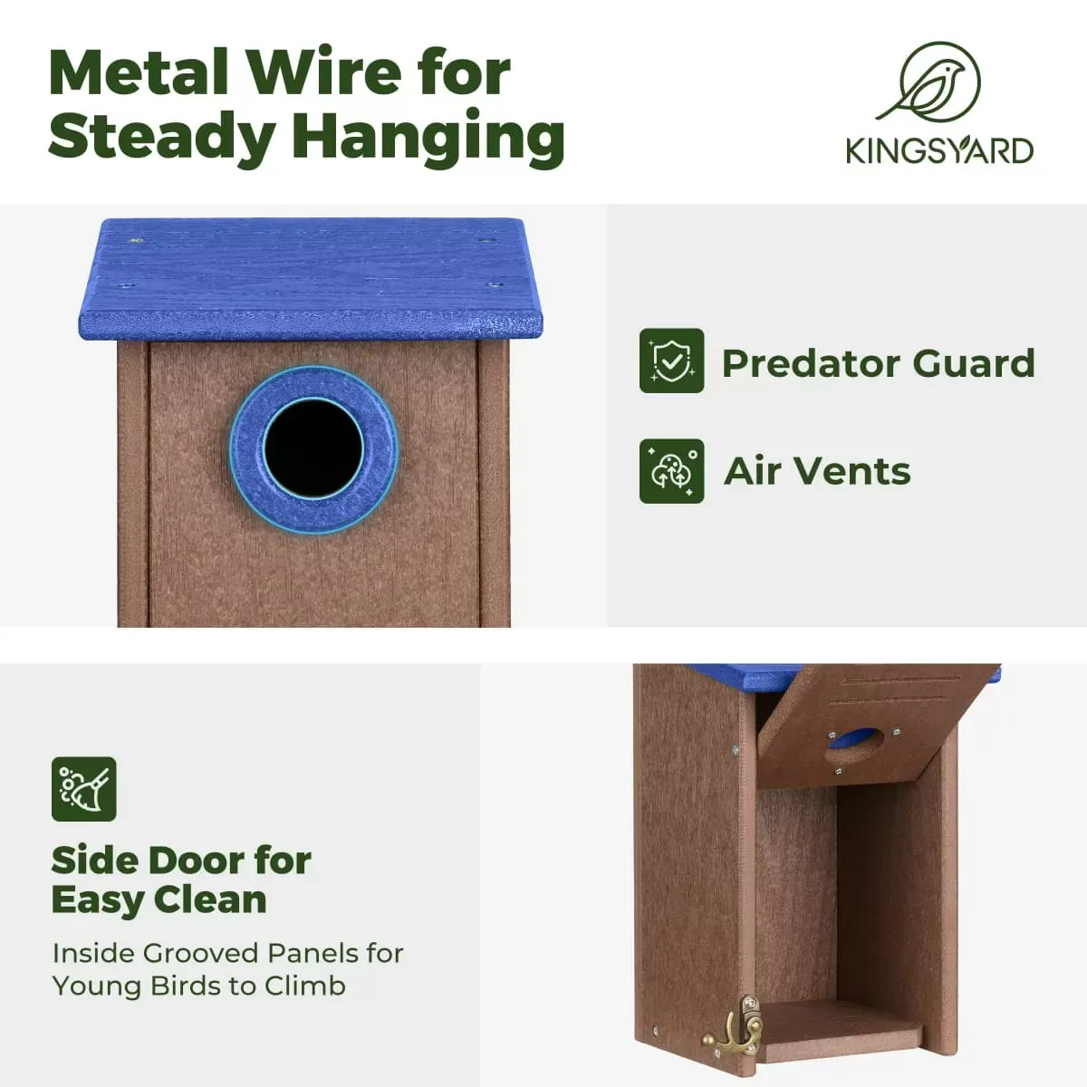 Blue Kingsyard Weatherproof Wren Bird House with 1'' Hole for Outdoor Nesting 4