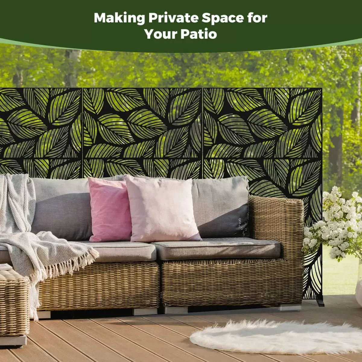 Palm Leaf Pattern Kingsyard Decorative Metal Privacy Screen 7