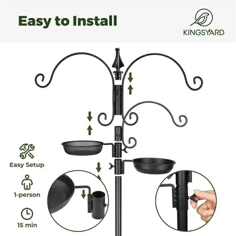 Black Kingsyard 85-Inch Bird Feeding Station Kit with 5-Prong Base 5 Black Kingsyard 85-Inch Bird Feeding Station Kit with 5-Prong Base 5