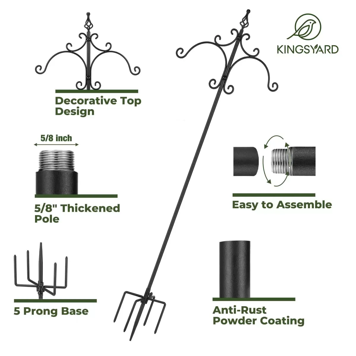 Kingsyard Heavy Duty Bird Feeder Pole with Shepherd Hooks 3 Kingsyard Heavy Duty Bird Feeder Pole with Shepherd Hooks 3