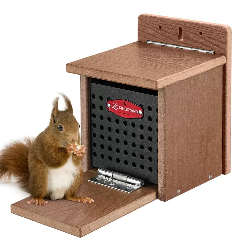 Brown Kingsyard Large Capacity Squirrel Feeder House with Hinged Roof 2 Brown Kingsyard Large Capacity Squirrel Feeder House with Hinged Roof 2