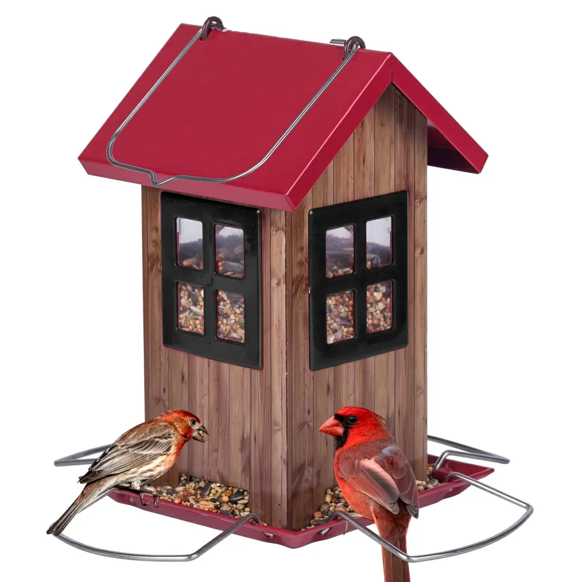 Red Roof & Black Window Kingsyard Small Bird House Feeder 2