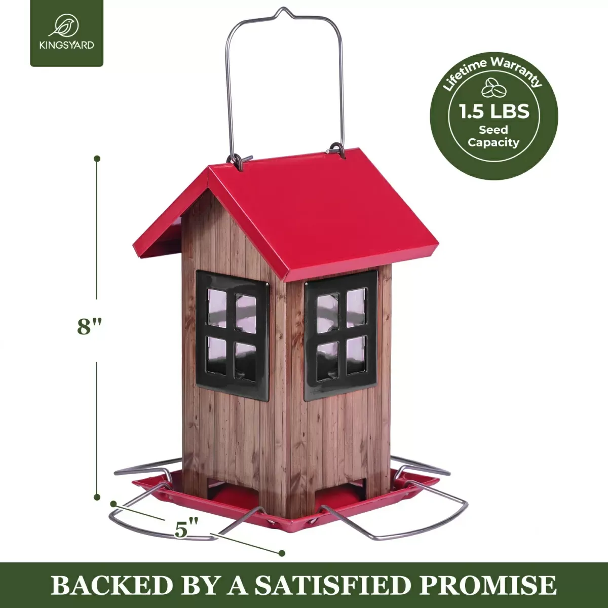 Red Roof & Black Window Kingsyard Small Bird House Feeder 3