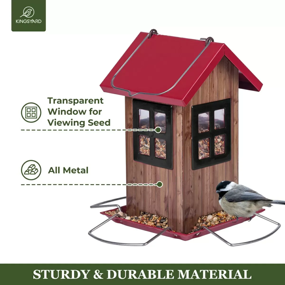 Red Roof & Black Window Kingsyard Small Bird House Feeder 4