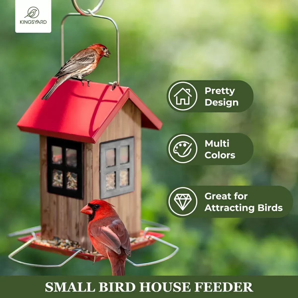 Red Roof & Black Window Kingsyard Small Bird House Feeder 5