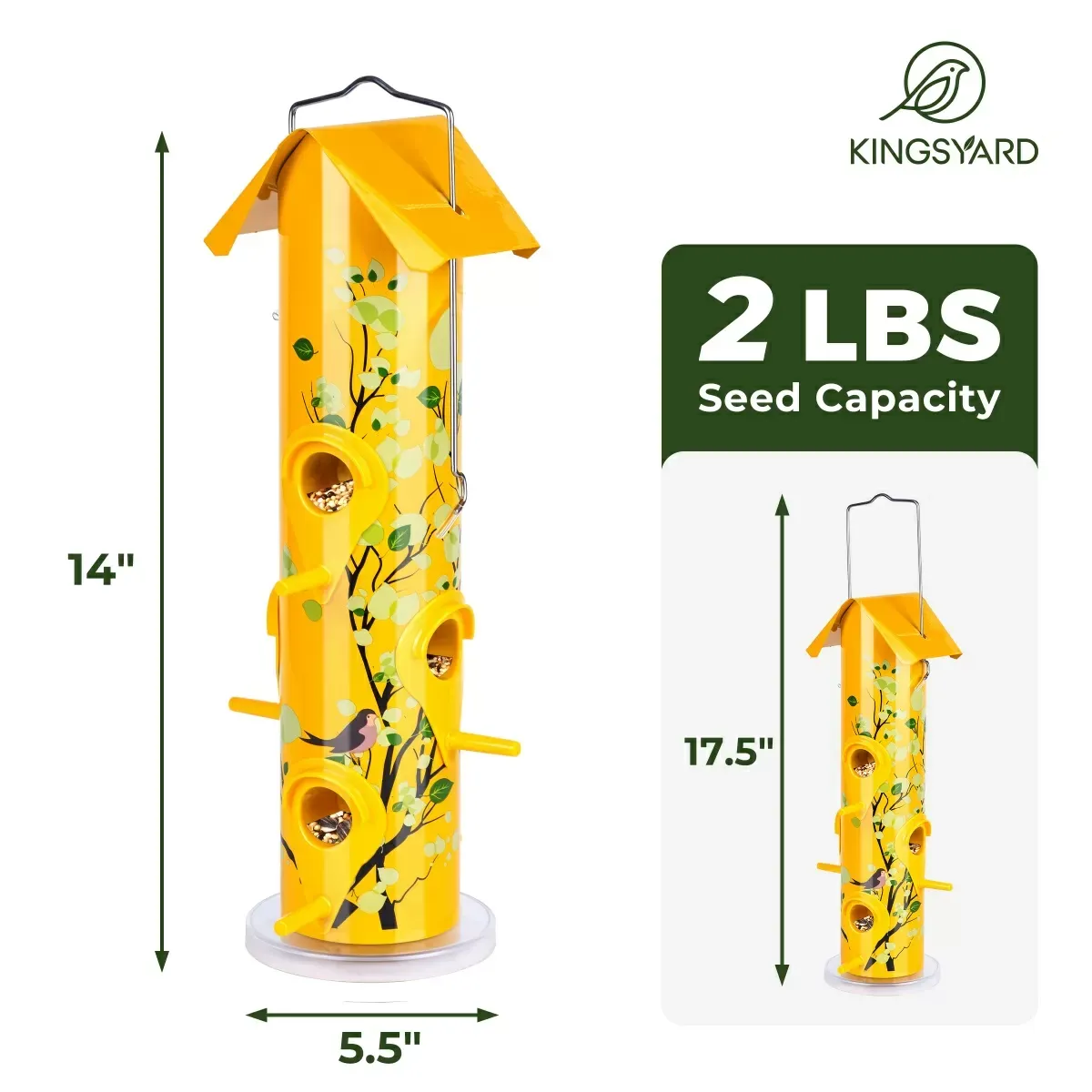 Yellow Kingsyard Artwork Metal Tube Bird Feeder 3