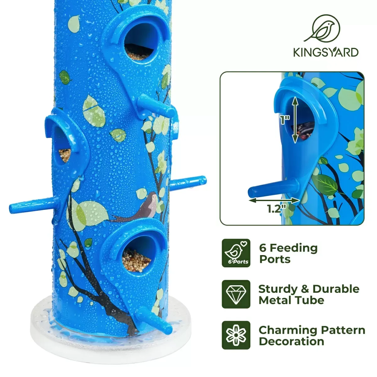 Blue Kingsyard Artwork Metal Tube Bird Feeder 4