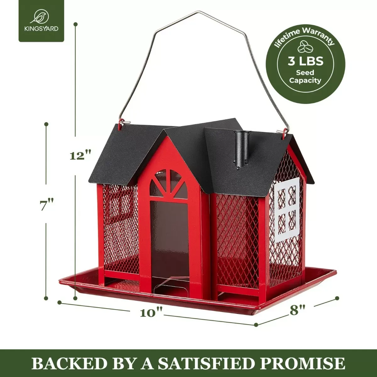 Red Kingsyard Metal House Bird Feeder with Large Tray 3