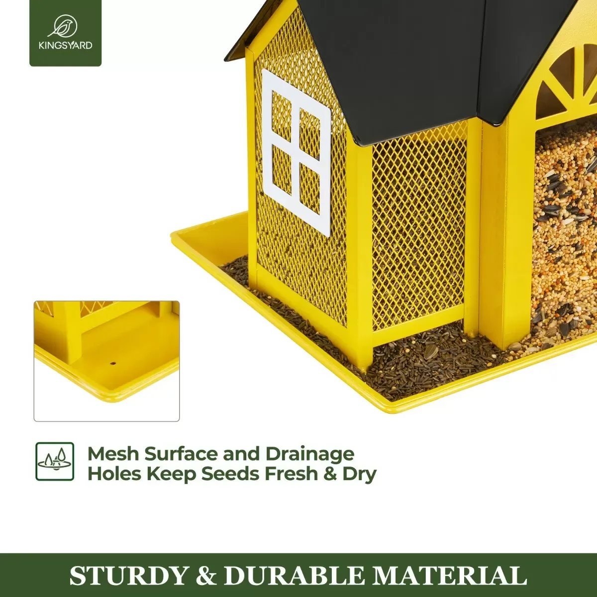 Yellow Kingsyard Metal House Bird Feeder with Large Tray 5