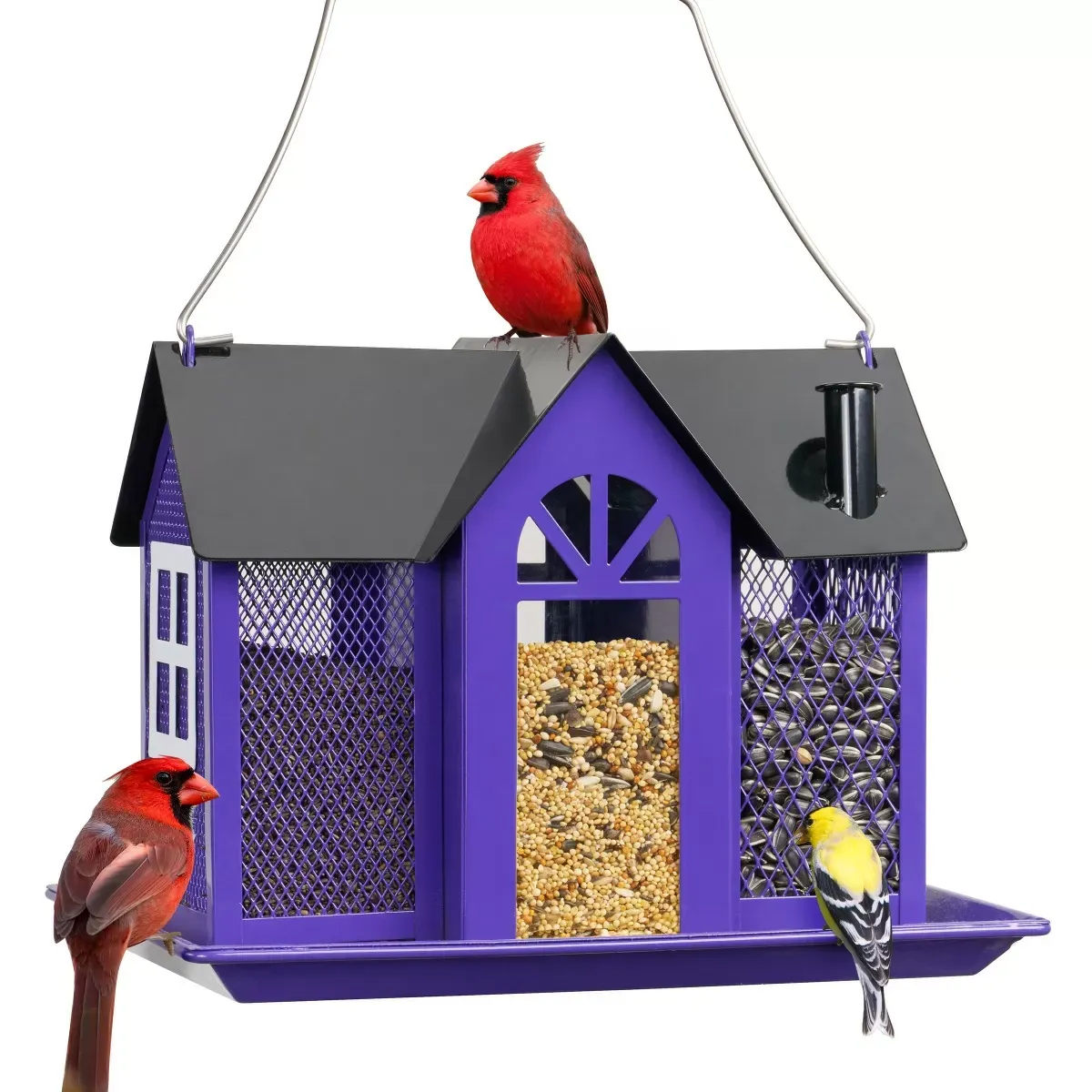 Purple Kingsyard Metal House Bird Feeder with Large Tray 2