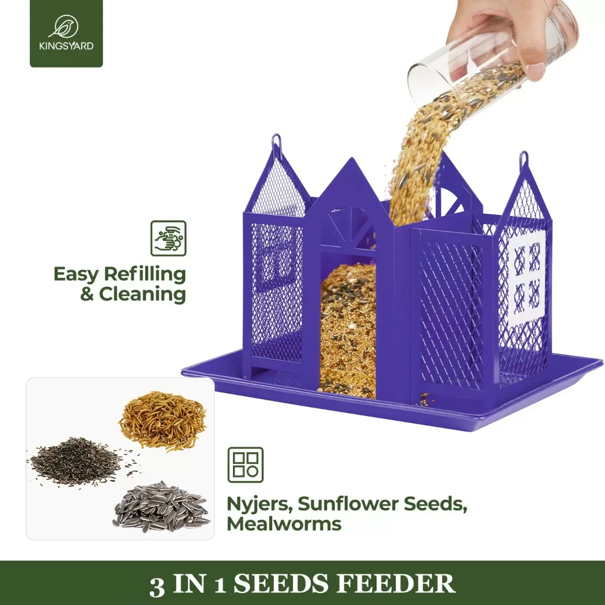 Purple Kingsyard Metal House Bird Feeder with Large Tray 4