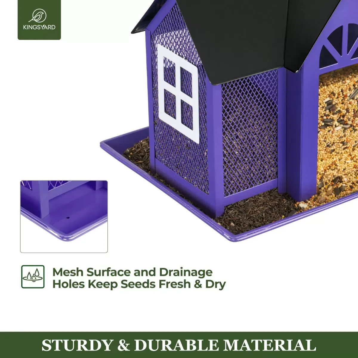 Purple Kingsyard Metal House Bird Feeder with Large Tray 5