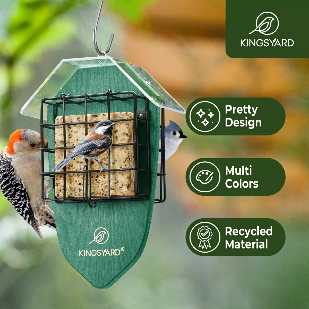 Green Kingsyard Double Suet Weatherproof Bird Feeder 7