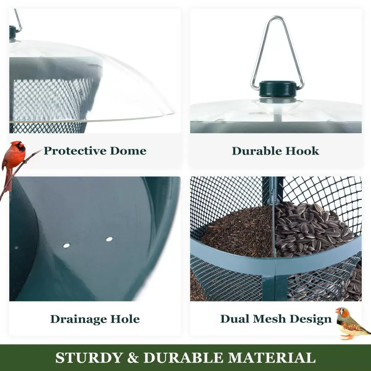 Dark Green Kingsyard Dual-Use Metal Mesh Wild Bird Feeder with Weatherproof Dome 5