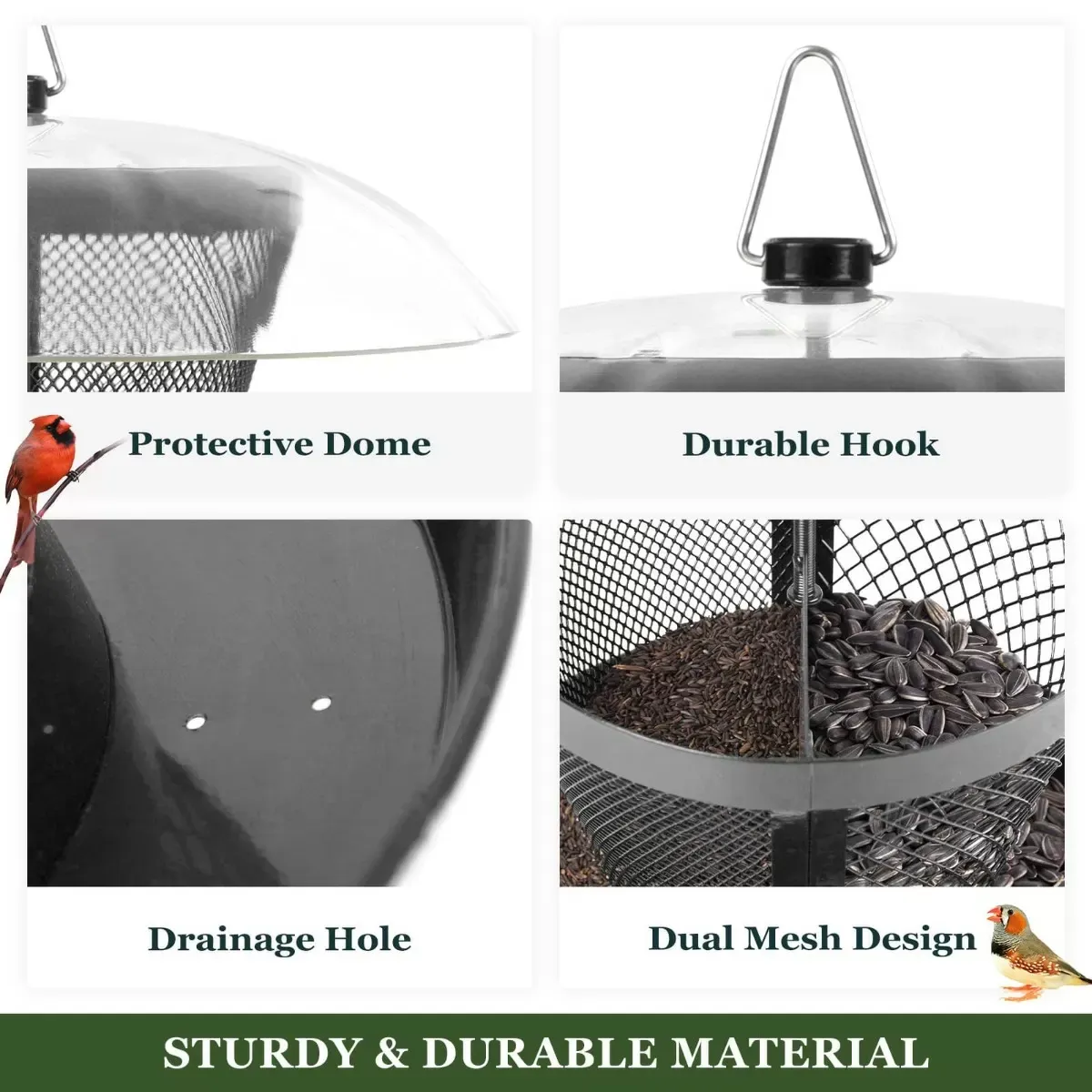 Iron Grey Kingsyard Dual-Use Metal Mesh Wild Bird Feeder with Weatherproof Dome 5