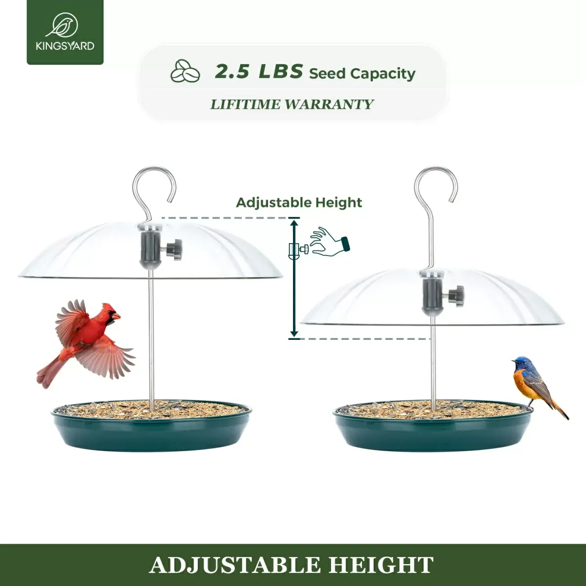 Dark Green Kingsyard Adjustable Platform Bird Feeder with Squirrel Proof Design 4