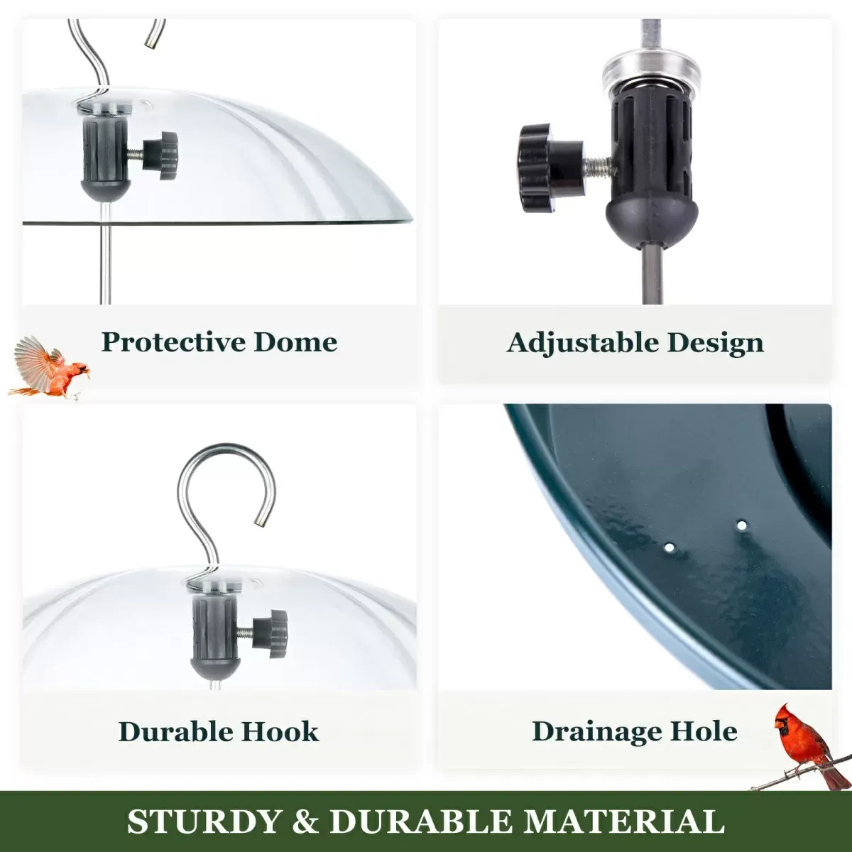 Dark Green Kingsyard Adjustable Platform Bird Feeder with Squirrel Proof Design 5