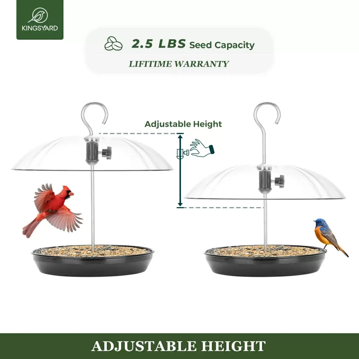 Black Kingsyard Adjustable Platform Bird Feeder with Squirrel Proof Design 4