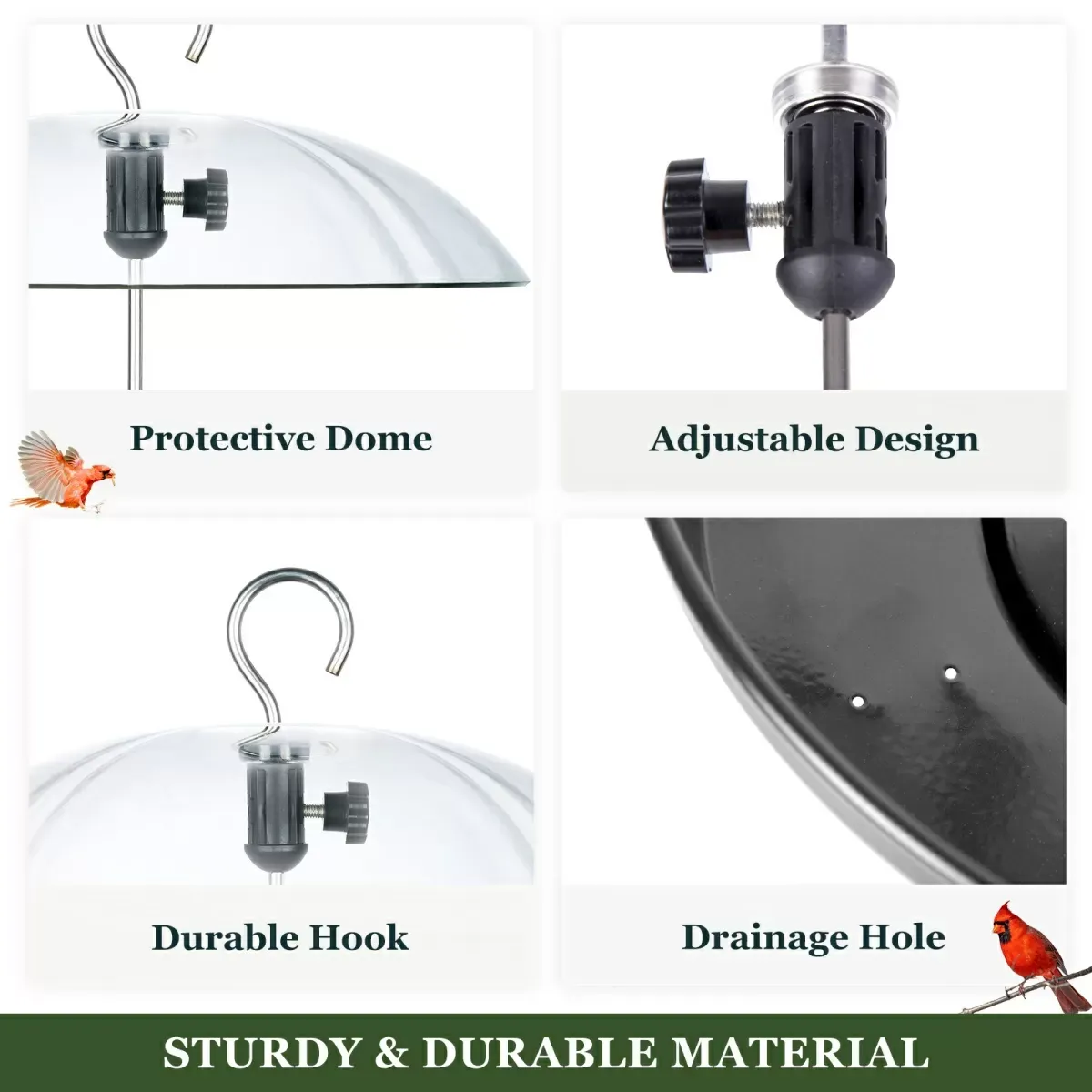 Black Kingsyard Adjustable Platform Bird Feeder with Squirrel Proof Design 5