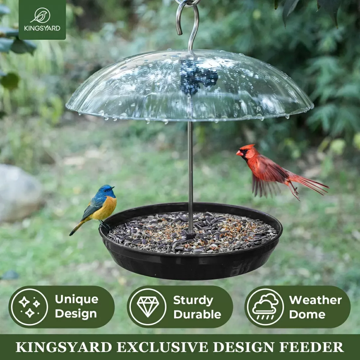 Black Kingsyard Adjustable Platform Bird Feeder with Squirrel Proof Design 6