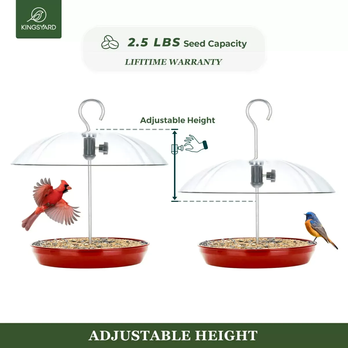 Red Kingsyard Adjustable Platform Bird Feeder with Squirrel Proof Design 4