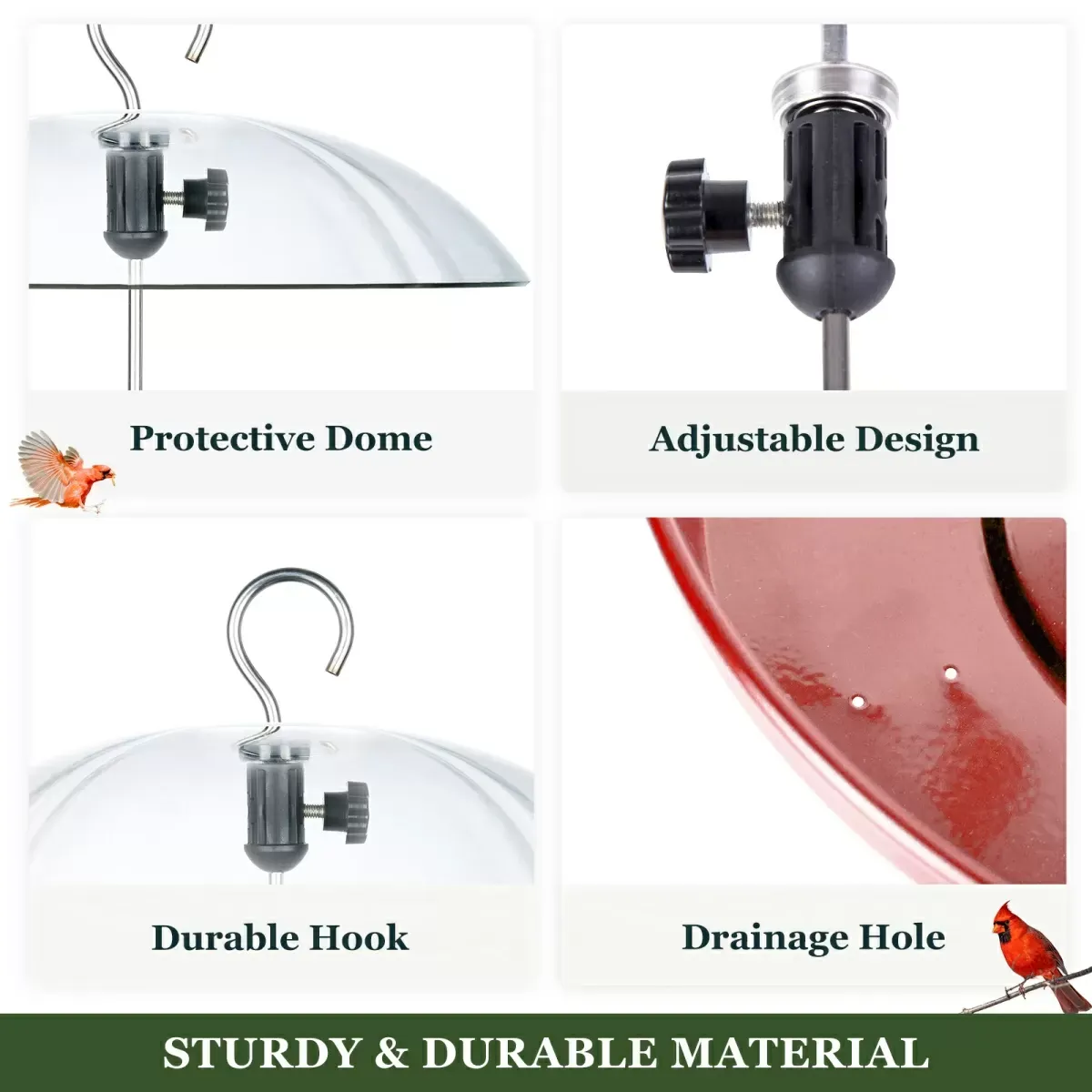 Red Kingsyard Adjustable Platform Bird Feeder with Squirrel Proof Design 5