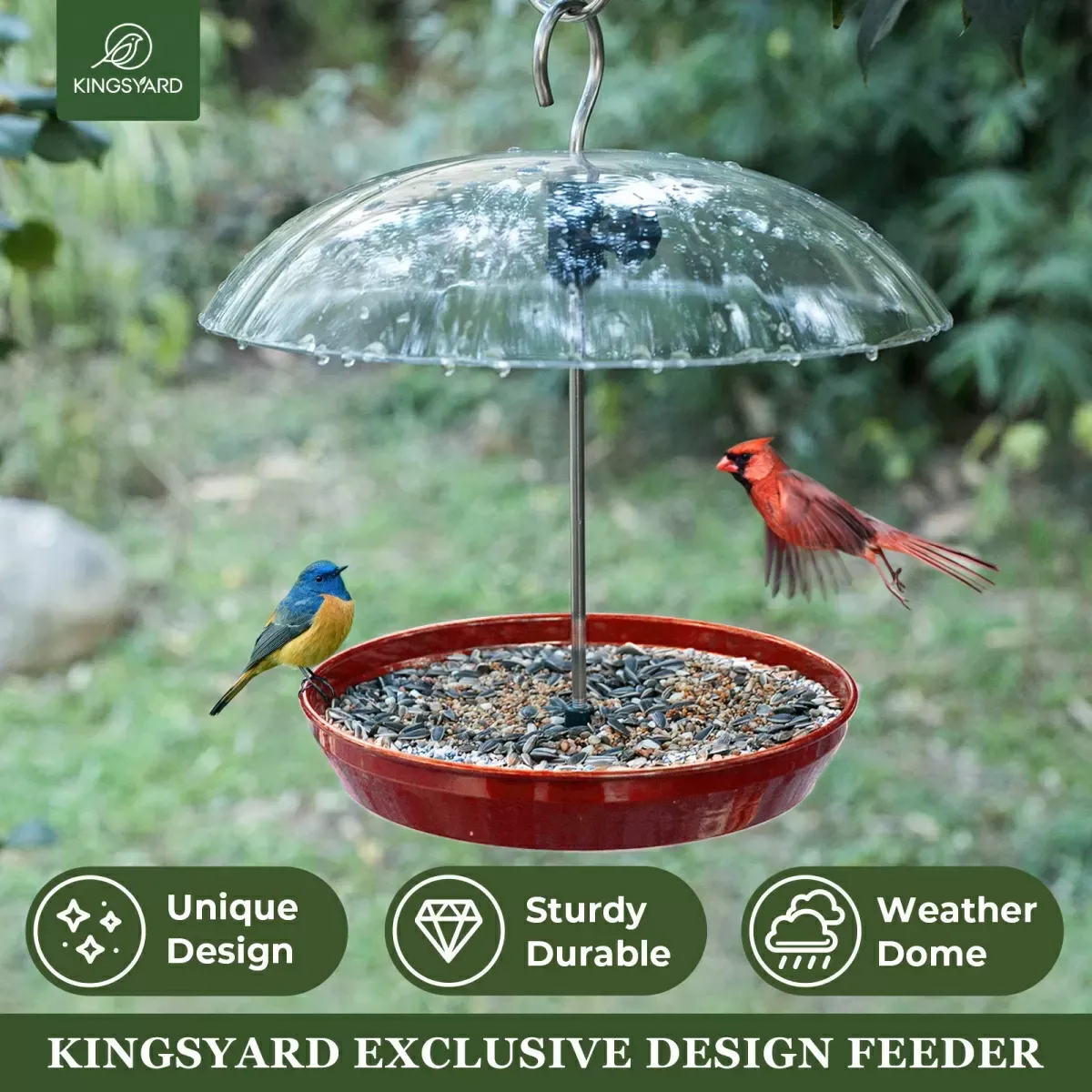 Red Kingsyard Adjustable Platform Bird Feeder with Squirrel Proof Design 6
