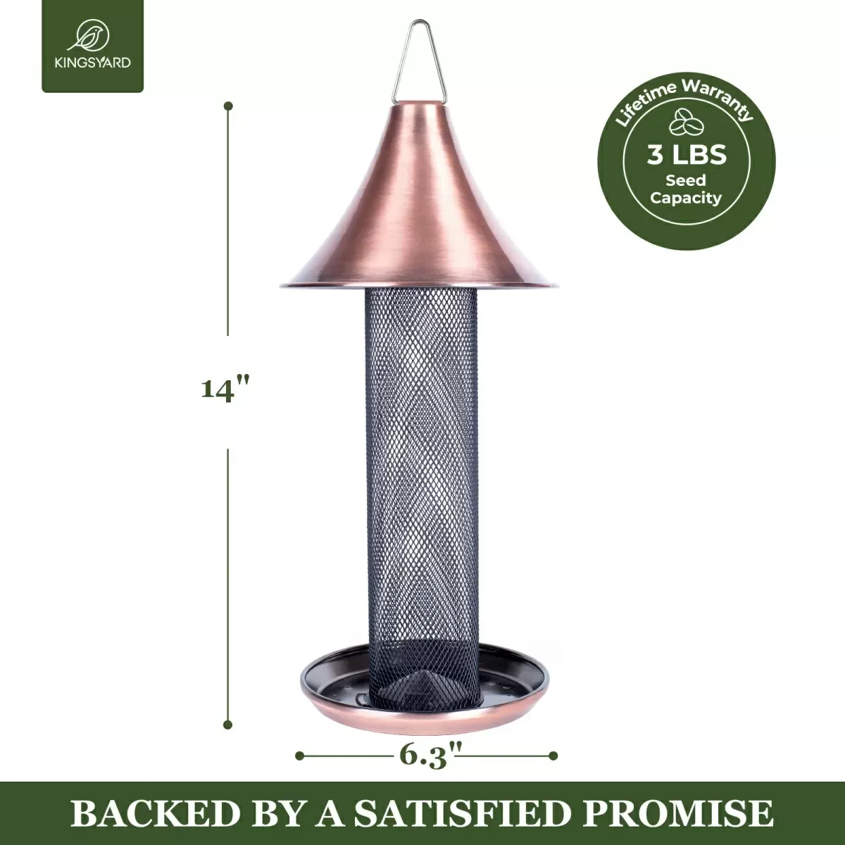 Brushed Copper Kingsyard Metal Tube Bird Feeder with Copper Roof 3