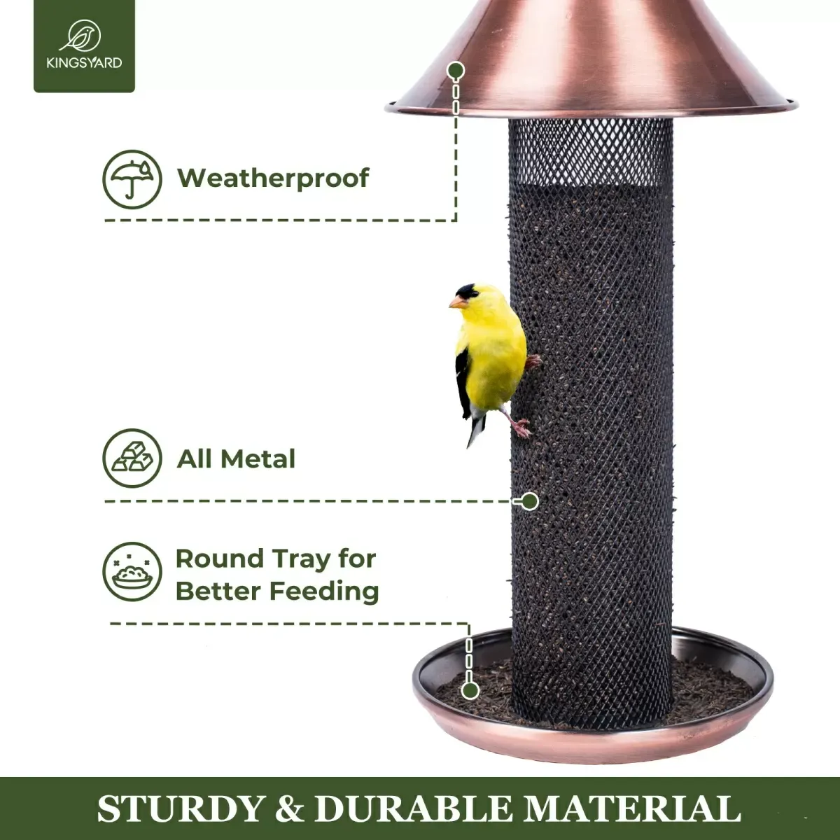 Brushed Copper Kingsyard Metal Tube Bird Feeder with Copper Roof 4