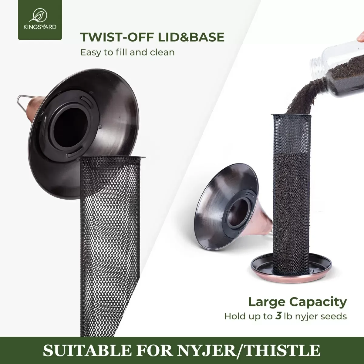 Brushed Copper Kingsyard Metal Tube Bird Feeder with Copper Roof 5