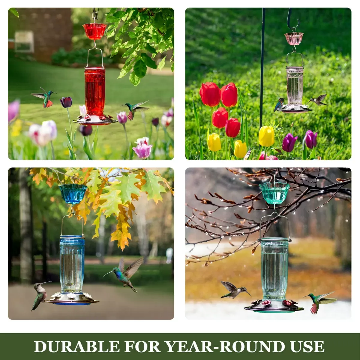 Green Kingsyard 16oz Glass Hummingbird Feeder With Ant Moat 6