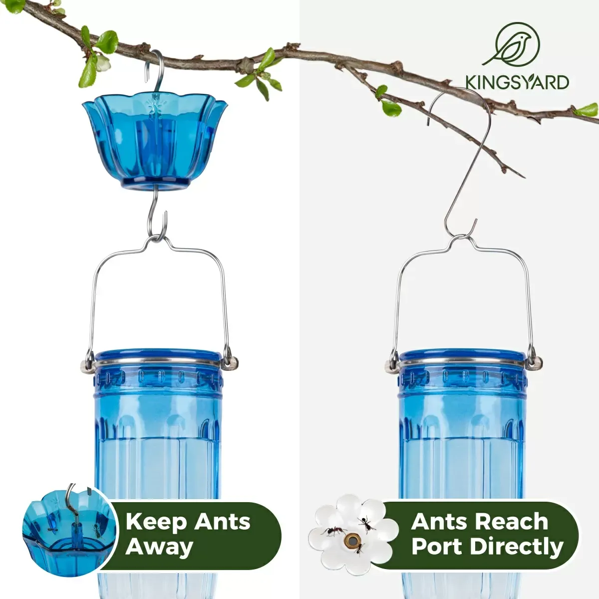 Blue Kingsyard 16oz Glass Hummingbird Feeder With Ant Moat 5