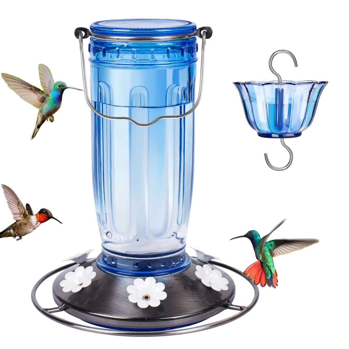 Blue Kingsyard 16oz Glass Hummingbird Feeder With Ant Moat 2