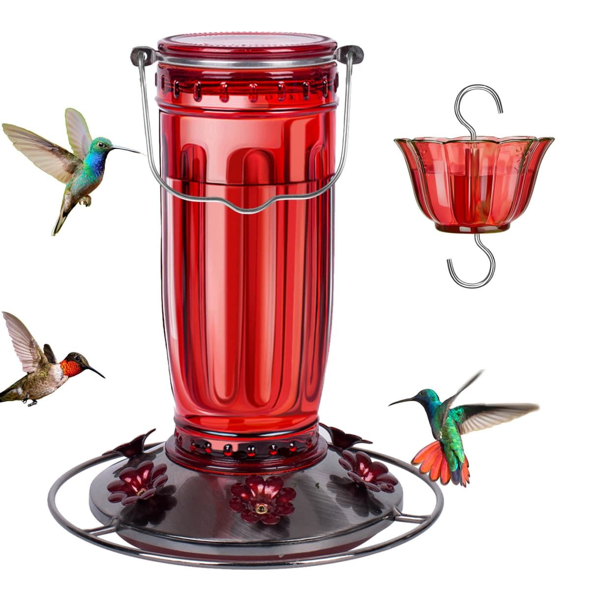 Red Kingsyard 16oz Glass Hummingbird Feeder With Ant Moat 2