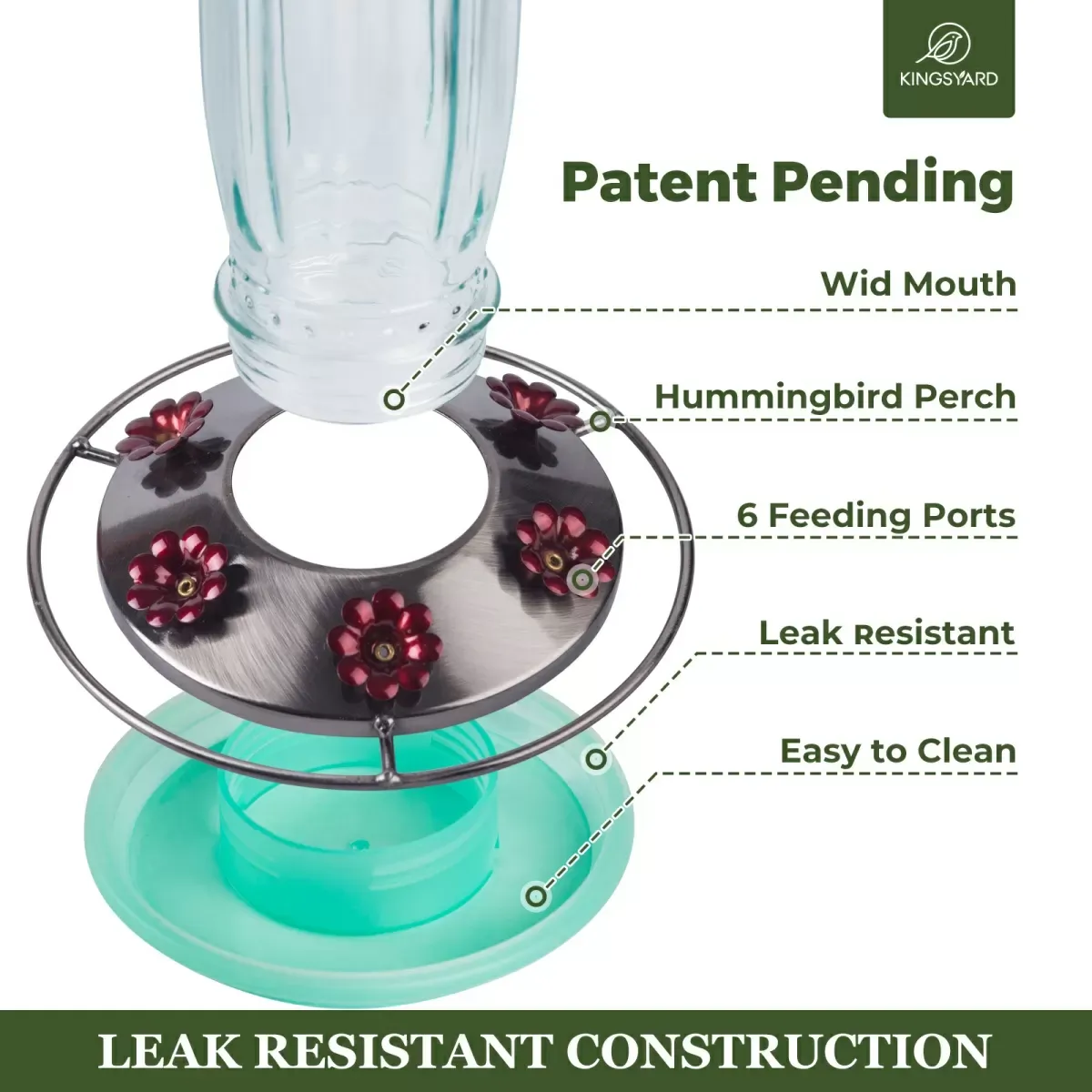 Green Kingsyard 16oz Glass Hummingbird Feeder With Ant Moat 4 Green Kingsyard 16oz Glass Hummingbird Feeder With Ant Moat 4