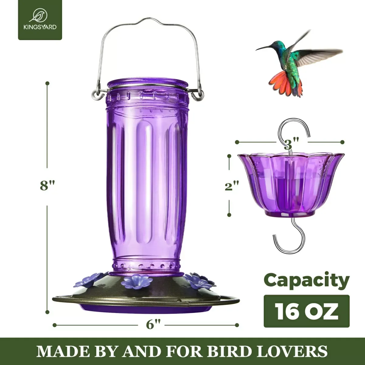 Purple Kingsyard 16oz Glass Hummingbird Feeder With Ant Moat 3 Purple Kingsyard 16oz Glass Hummingbird Feeder With Ant Moat 3